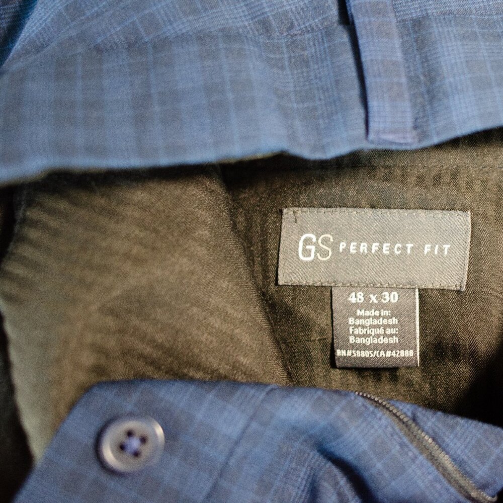 DXL Gold Series Blue Plaid Comfort Stretch Suit Pants 48x30